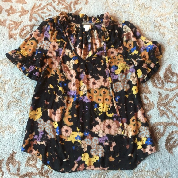 Anthropologie ODILLE Black Floral Bianka Blouse - Picture 4 of 8
